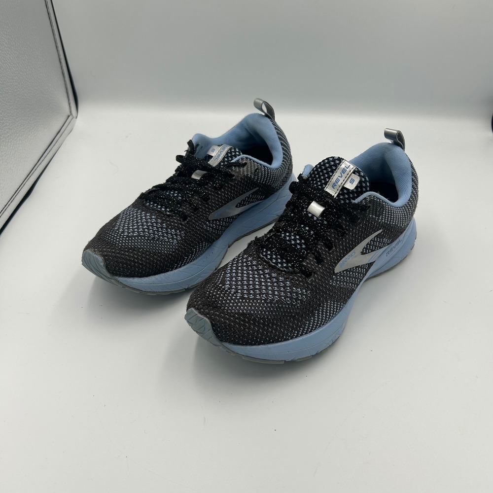 Brooks Revel 5 Running Shoes Womens 8 Black Blue Knit Sneakers 1203611B028